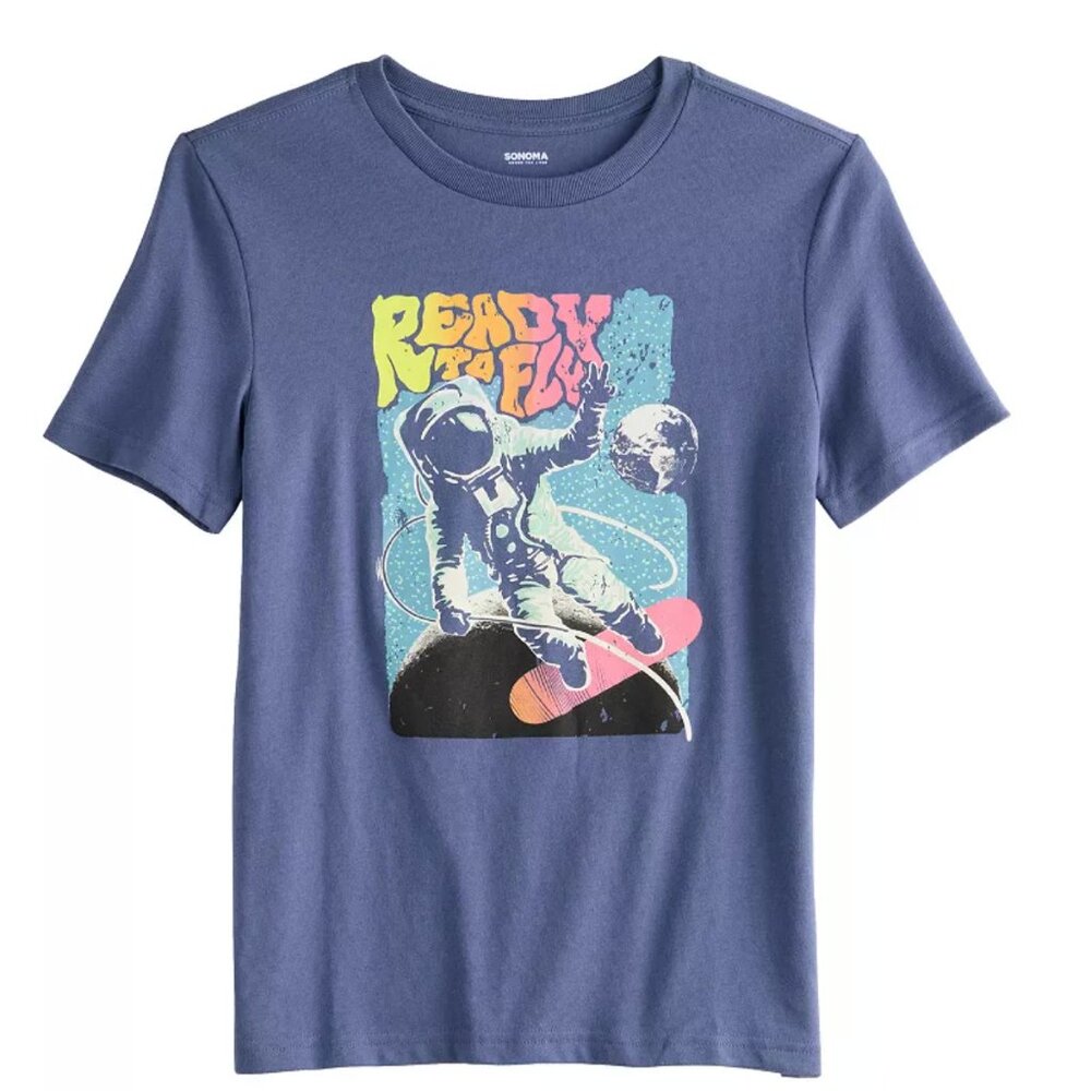 Sonoma Goods For Life® Everyday Short Sleeve Graphic Tee Navy Astronaut L 14/16